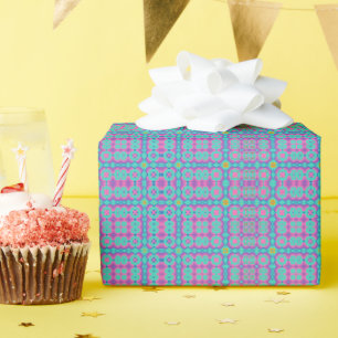 Vibrant Pink Rectangular Design on Blue Background Wrapping Paper