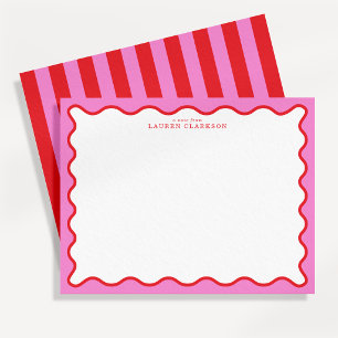 Vibrant Pink & Red Modern Wavy Border Note Card