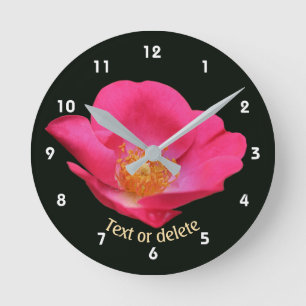Vibrant Pink Rose Flower Personalised Round Clock
