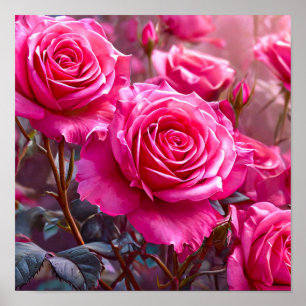 🌹 Vibrant Pink Roses Elegant Floral Bouquet Moder Poster