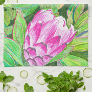 Vibrant Pink South African Protea Kitchen Towel