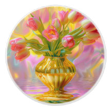 Vibrant Pink Tulips in Golden Vase