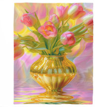 Vibrant Pink Tulips in Golden Vase