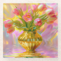 Vibrant Pink Tulips in Golden Vase