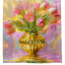 Vibrant Pink Tulips in Golden Vase