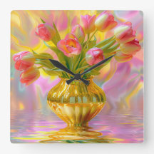 Vibrant Pink Tulips in Golden Vase