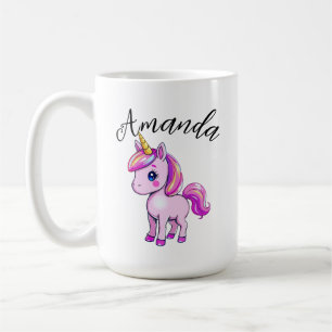 Vibrant Pink Unicorn Girl Name Coffee Mug