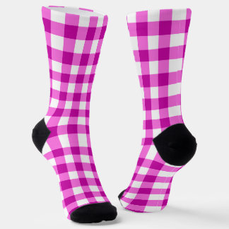 Vibrant Pink & White Gingham Pattern Socks