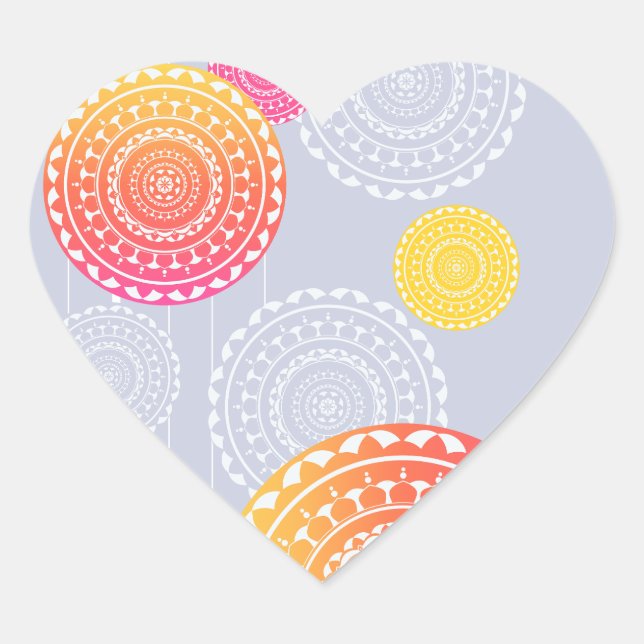 Vibrant Pink Yellow Random Mandala Heart Sticker (Front)