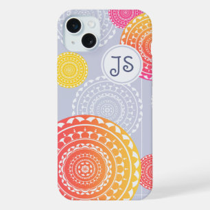 Vibrant Pink Yellow Random Mandala Monogram iPhone 15 Plus Case