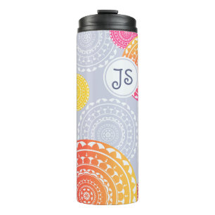 Vibrant Pink Yellow Random Mandala Monogram Thermal Tumbler