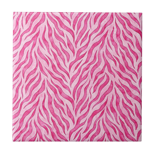 Vibrant Pink Zebra Print Ceramic Tile (Front)