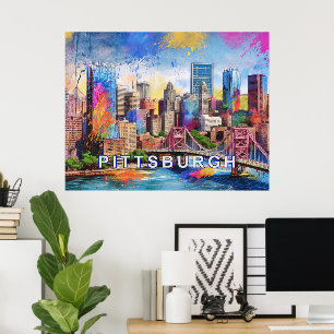 Vibrant Pittsburgh Skyline, Colourful Urban Art Poster