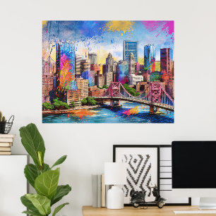 Vibrant Pittsburgh Skyline, Colourful Urban Art Poster