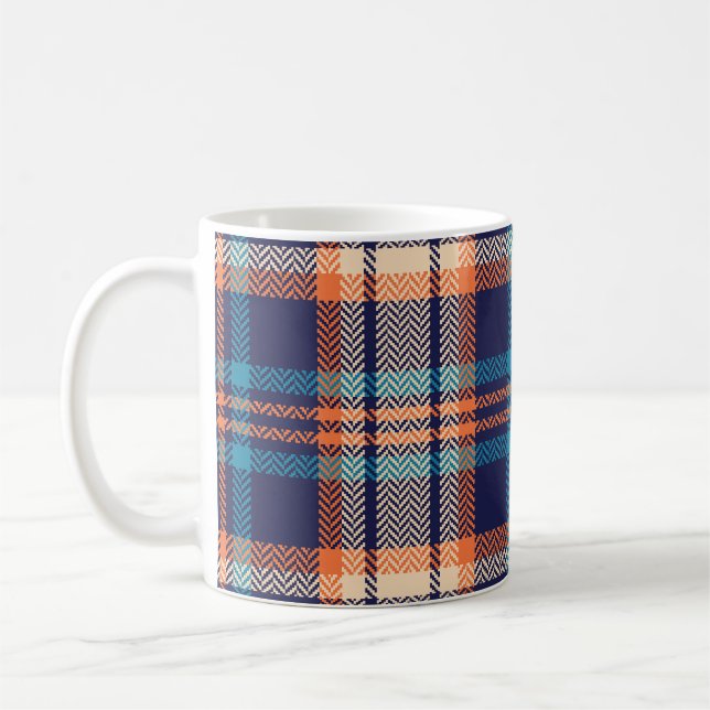 Vibrant Plaid: Autumn Textile Design Coffee Mug (Left)