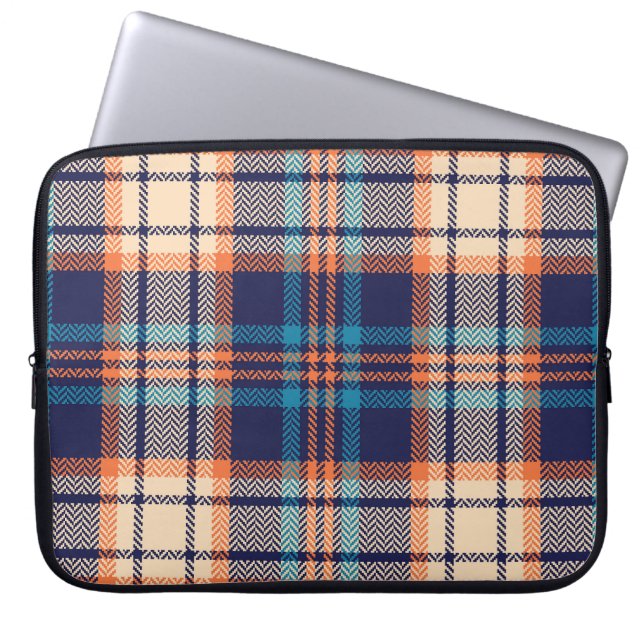 Vibrant Plaid: Autumn Textile Design Laptop Sleeve (Front)