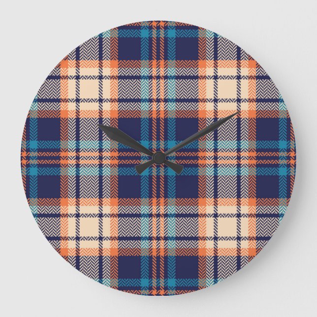 Vibrant Plaid: Autumn Textile Design Large Clock (Front)