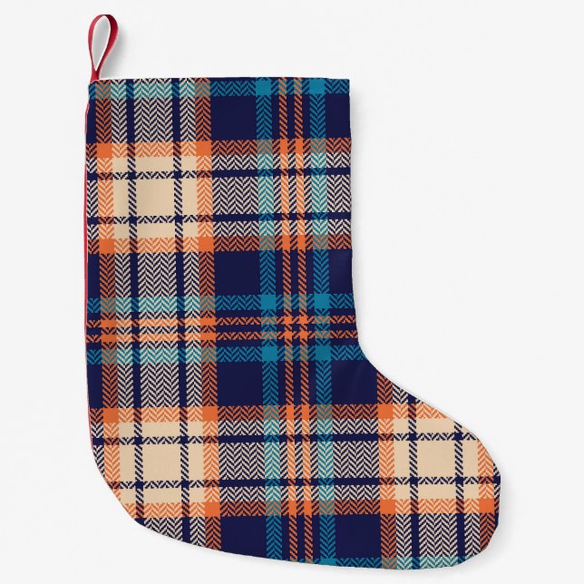 Vibrant Plaid: Autumn Textile Design Small Christmas Stocking (Front)