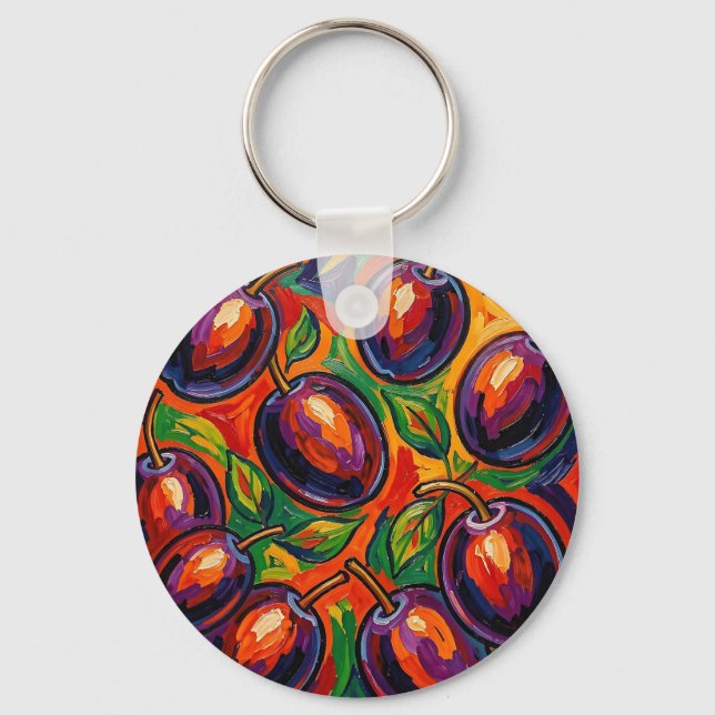 Vibrant Plum Fauvist  Key Ring (Front)