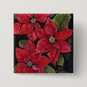 Vibrant Poinsettia In Watercolor 15 Cm Square Badge