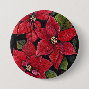 Vibrant Poinsettia In Watercolor 7.5 Cm Round Badge