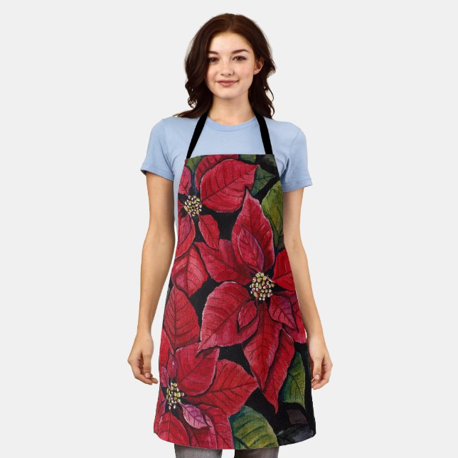 Vibrant Poinsettia In Watercolor  Apron (Worn)