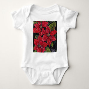 Vibrant Poinsettia In Watercolor   Baby Bodysuit
