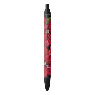 Vibrant Poinsettia In Watercolor Black Ink Pen