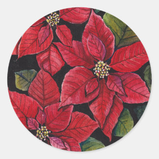 Vibrant Poinsettia In Watercolor  Classic Round Sticker