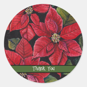 Vibrant Poinsettia In Watercolor Classic Round Sticker