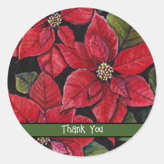 Vibrant Poinsettia In Watercolor  Classic Round Sticker