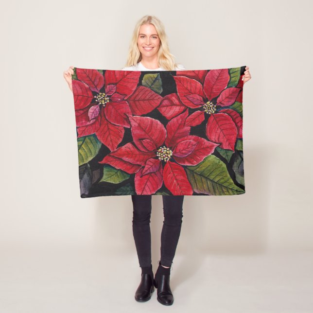 Vibrant Poinsettia In Watercolor  Fleece Blanket (In Situ)