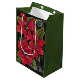 Vibrant Poinsettia In Watercolor  Medium Gift Bag