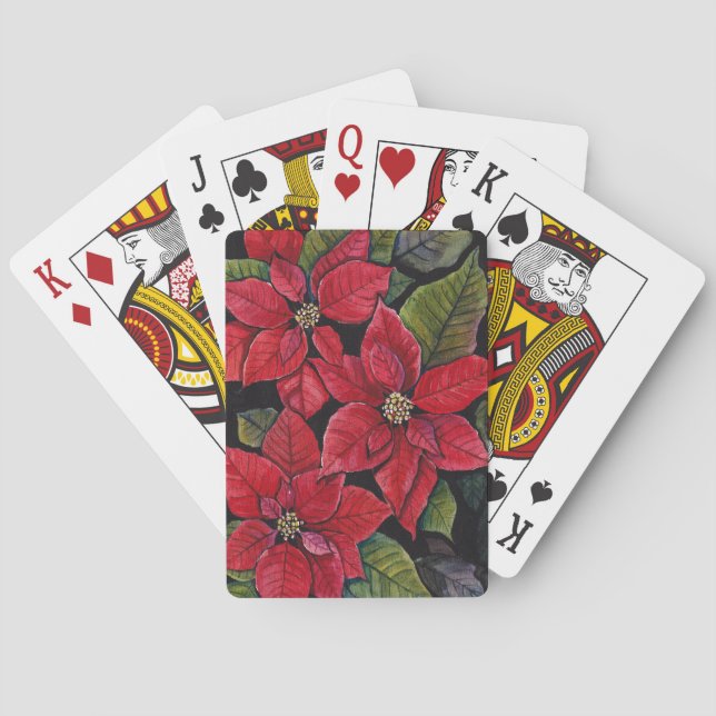 Vibrant Poinsettia In Watercolor  Playing Cards (Back)