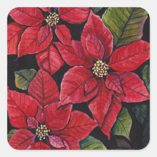 Vibrant Poinsettia In Watercolor  Square Sticker