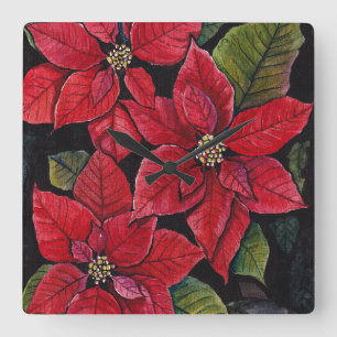 Vibrant Poinsettia In Watercolor Square Wall Clock