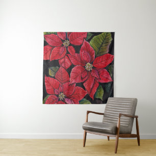 Vibrant Poinsettia In Watercolor Tapestry