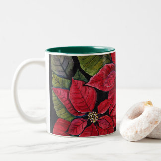 Vibrant Poinsettia In Watercolor  Two-Tone Coffee Mug