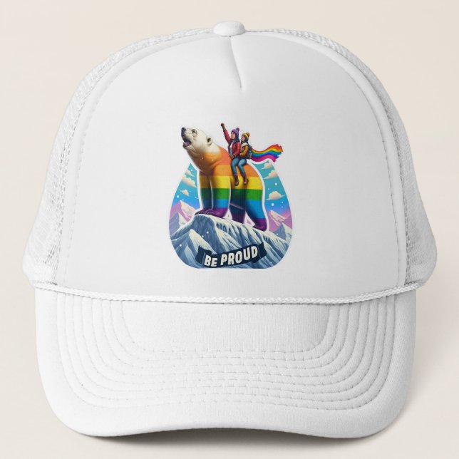Vibrant polar bear Perched on mountain with girls Trucker Hat (Front)