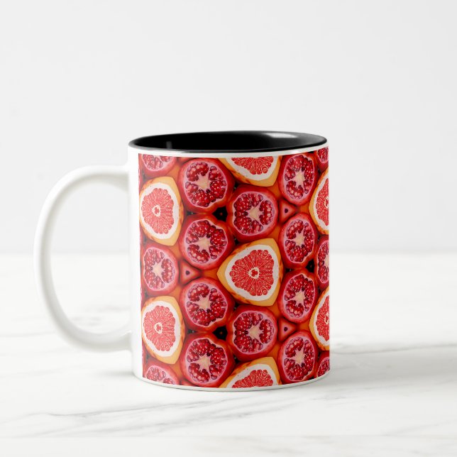 Vibrant Pomegranate & Grapefruit Pattern Two-Tone Coffee Mug (Left)