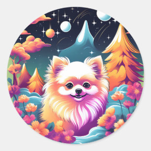 Vibrant Pomeranian Dog Portrait Classic Round Sticker