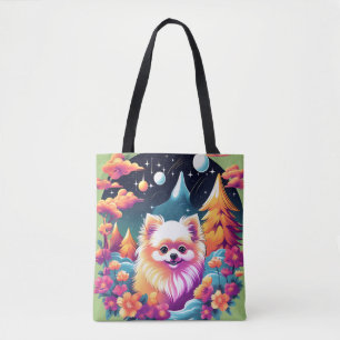 Vibrant Pomeranian Dog Portrait Tote Bag