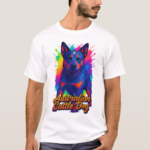 Vibrant Pop Art Australian Cattle Dog Illustration T-Shirt