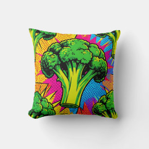 Vibrant Pop Art Broccoli Pattern Cushion