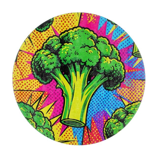 Vibrant Pop Art Broccoli Pattern Cutting Board (Front)