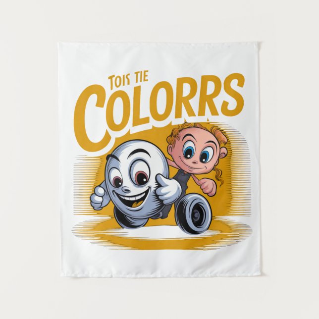 Vibrant Pop Art Cartoon Wall Tapestry (Front)