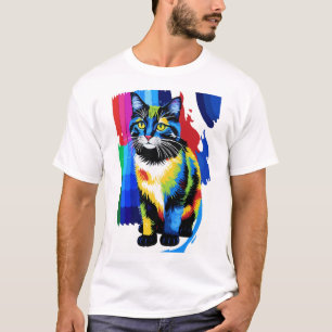 Vibrant Pop Art Cat Illustration T-Shirt