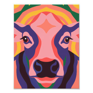 Vibrant Pop Art Cow Face Portrait Photo Print