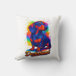 Vibrant Pop Art Dachshund – Colourful Neon Dog Cushion