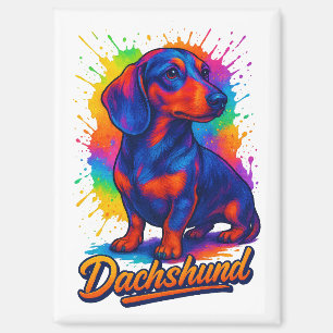 Vibrant Pop Art Dachshund – Colourful Neon Dog Magnet